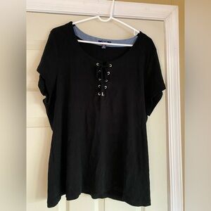 Chaps black cotton shirt with tie in front